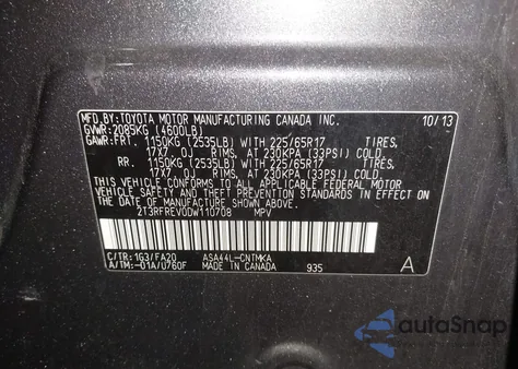 2013 Toyota Rav4 Xle из США, поврежденный, VIN 2T3RFREV0DW110708